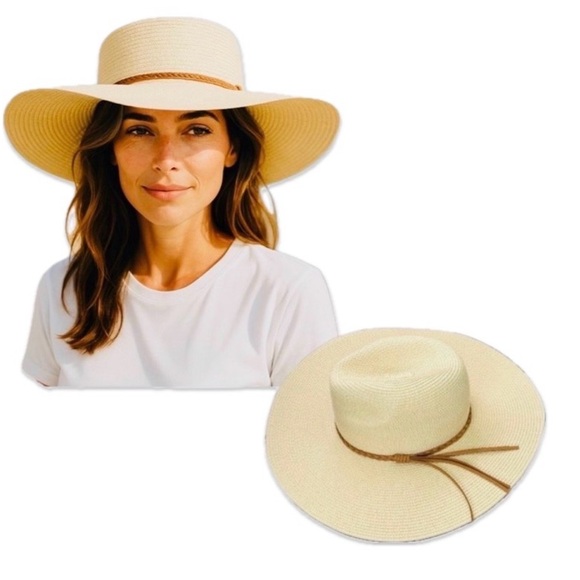 Anthropologie Accessories - Stylish Cream Wide-Brim Hat